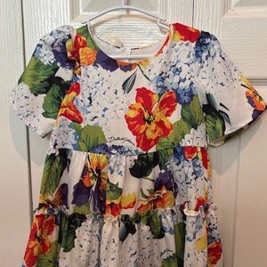 Dolce & Gabbana White Floral Dress with Red, Yellow, Blue & Green Blooms